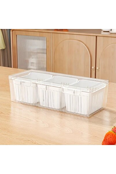 Choice1 WHITE 1 Set of Food Storage Containers Square Transparent Compartments for Refrigerators, Salad, Fru