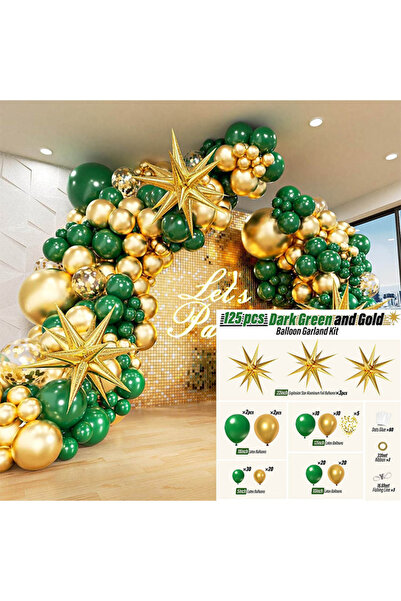Generic 125 Pcs Dark Green Gold Balloon Garland Kit Arch Balloons for Baby Shower Birthday Wedding
