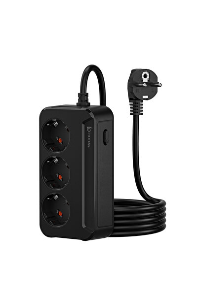 Choice قابس الاتحاد الأوروبي أسود بطول 1.8 متر، قابس الاتحاد الأوروبي 2500 وات، منفذ تيار متردد، سلك تمديد متعدد المنافذ، مقبس كهربائي مع