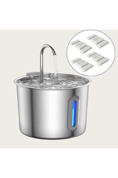 Choice مع 4 عبوات من فلاتر المياه المصنوعة من الفولاذ المقاوم للصدأ للقطط والكلاب بسعة 2.2 لتر، هادئة للغاية، تعمل بمنفذ USB، أوتوماتيكية