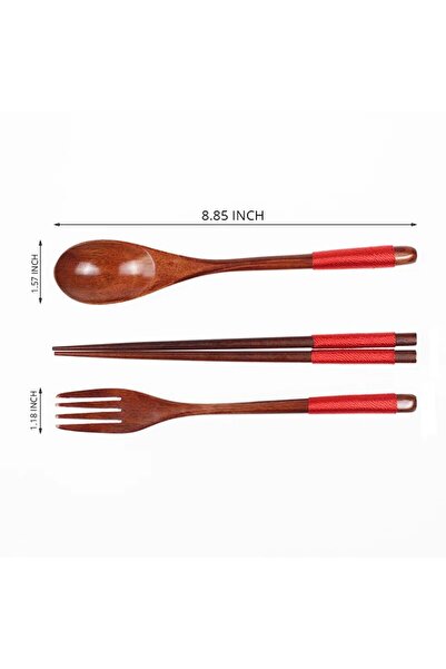 Choice Tie the red line 1pc Wooden Chopsticks Fork Spoon Three-piece Set Twine Japanese-style Tableware Kit