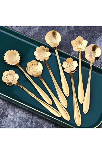 Choice 8 قطع ذهبية، 8 ملاعق قهوة وشاي على شكل زهرة، ملاعق سكر من الفولاذ المقاوم للصدأ، طاولة شاي فاخرة على شكل زهرة