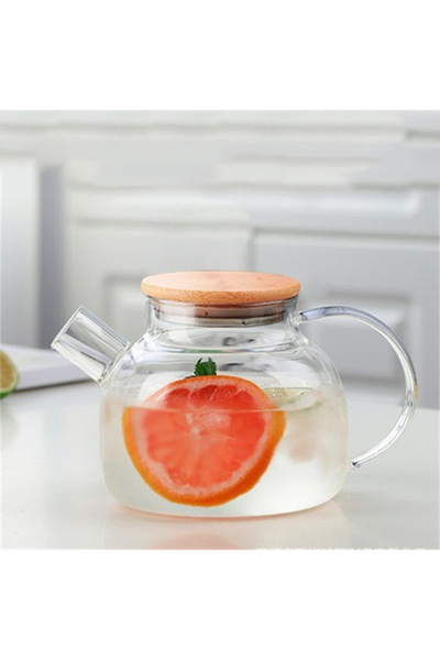 Choice إبريق شاي زجاجي شفاف سعة 1000 مل و1/1.8 لتر مع غطاء من الخيزران وإبريق...