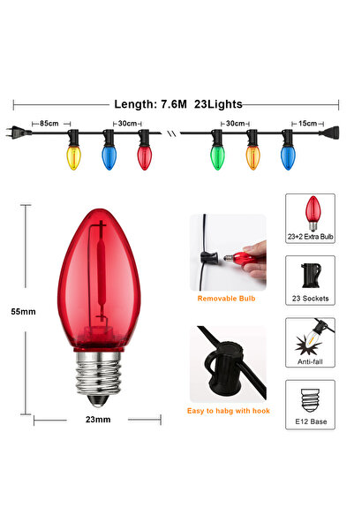 Choice قابس الاتحاد الأوروبي 220 فولت 7.6 متر 23 مصباحًا سلسلة أضواء عيد المي...