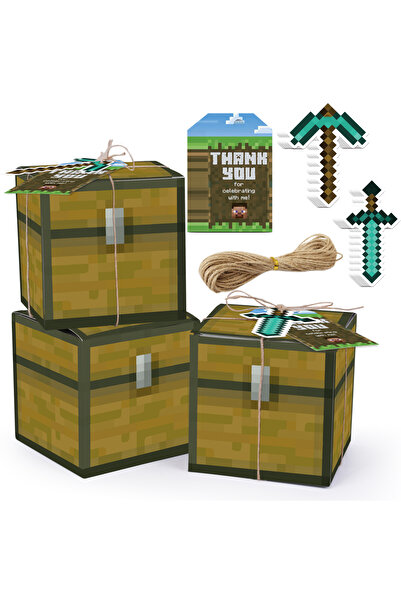 Choice صناديق هدايا حفلات ألعاب الفيديو بكسل أخرى، مجموعة من 16 صندوق هدايا بكسل مع كلمة شكر