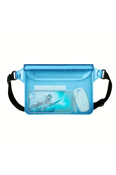 Choice حقيبة هاتف زرقاء محكمة الغلق مقاومة للماء بثلاث طبقات متوافقة مع شاشات اللمس وحقيبة خصر للسباحة والانجراف