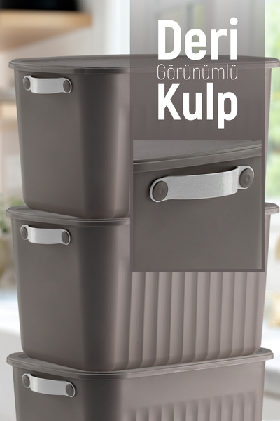 Trend Maison Dekoratif Saklama Kutusu 23 Litre, Çok Amaçlı Düzenleyici, Banyo Mutfak Organizer, Kapaklı Kutu, 3'lü