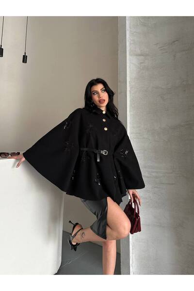 DİMA FASHİON Shirt Collar Cashemere Poncho