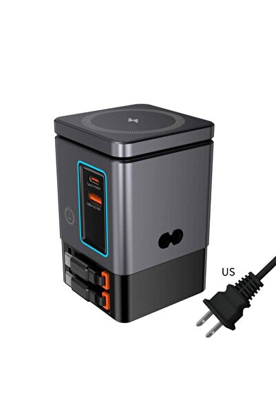 Choice محطة شحن 6 في 1 بمقبس أمريكي مع كابل USB-C قابل للسحب، برج طاقة كومبو ...