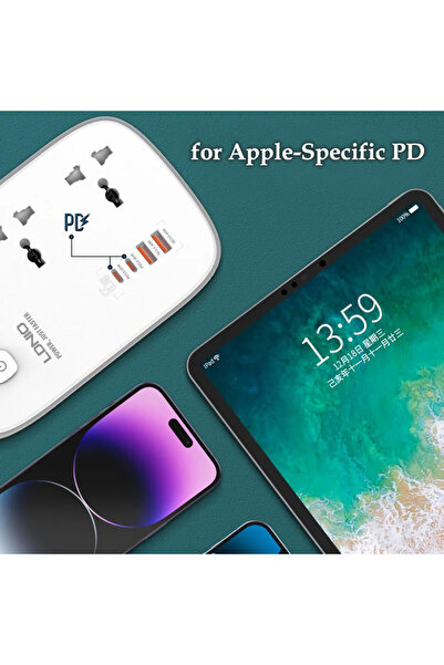 Choice UK Plug LDNIO Universal Power Strip with 65W GaN USB Charer 3250W Extension Cable Network Filter Sur