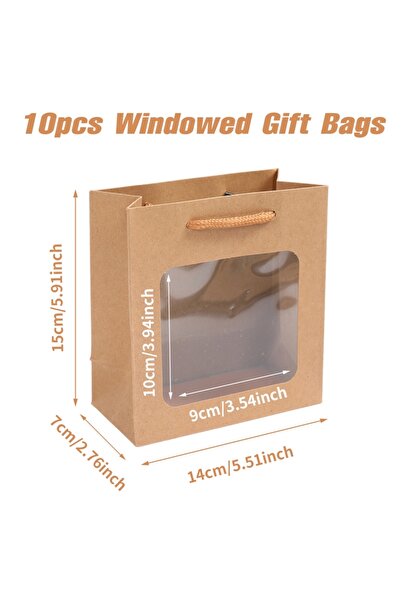 Choice 14x7x15 سم 10 قطع 10 قطع من أكياس هدايا ورقية كرافت مع نافذة حلوى بسكو...