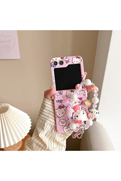 Miniso جراب هاتف سامسونج ZFlip 5 مع حبل تعليق بتصميم كرتوني لطيف من Sanrio Hello Kitty لهاتف Z Flip 7 6 5 Candy