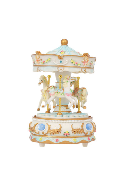 Choice Sky Blue Mini Carousel Clockwork Music Box Colorful LED Merry-go-round Musical Box Gift for Girlfrie