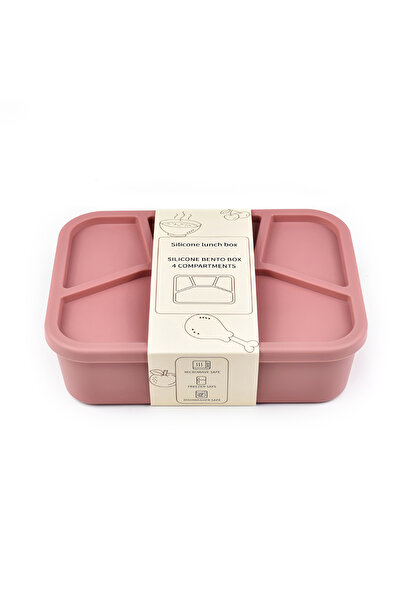Choice 4 Deep pink Silicone Bento Box,FourCompartments,Reusable Silicone Lunch Box,Thickened and Leak-Proof