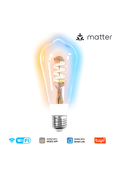 MOES لمبة Matter ST64 لمبة LED ذكية من Edison، Tuya Matter/WiFi/Zigbee، 16 مل...