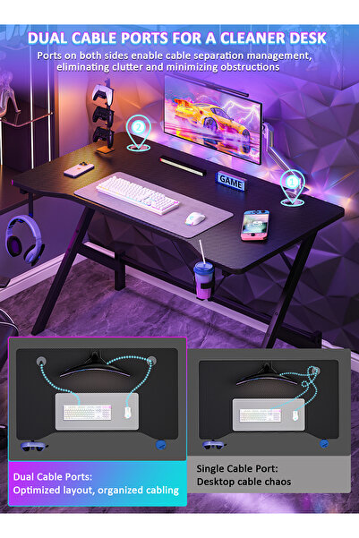 Bojasmiial Ergonomic Gaming Desk with Headphone Hook & Cup Holder, Easy Assembly for Gamers & Students