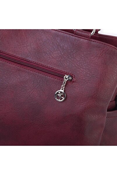 Nas Bag Women's Large Size Three Compartment Shoulder Bag Claret Red Raven