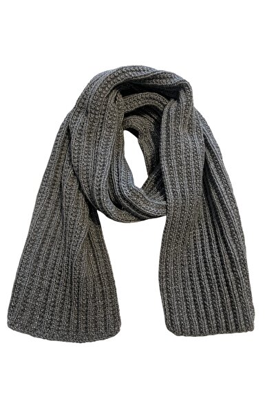 Pafuli Hand Knitted Glittery Long Color Gradient Scarf Gray Fog