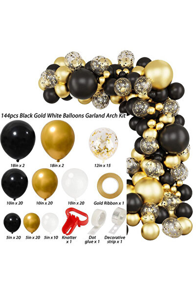 Generic 144-pcs Black Gold White Latex Decorative Balloon Arch Garland Set - Birthday Bachelorette Party