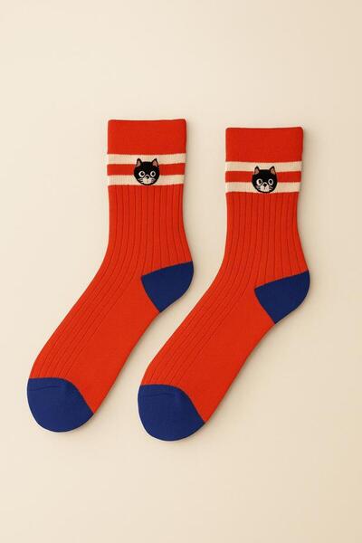 BONY SOCKS Unisex Animal Embroidered Socks Red