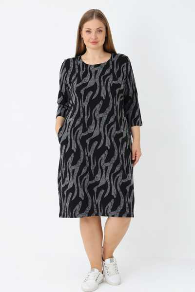 İntensive Women's Plus Size Jacquard Stretch Fabric Pocket Three Quarter Sleeve Wrap Dress