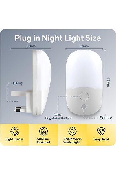 Baytion LED Night Light 2700K 2PCS - 3 Brightness Modes, Smart Sensor, 0.5W (Ellipse)