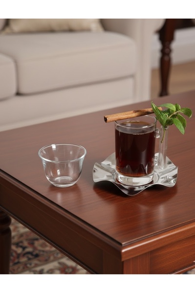 DECOSTYLE 18 Piece Modern Glass Tea Set with Plain Steel Plate |   Premium Hospitality Luxury Presentation Set