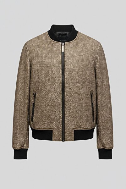 Deriderim Zippered Metallic Textured Oversized Jacket