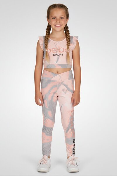 Bebe طقم ملابس خارجية للبنات مكون من 3 قطع، بلوزة وبنطلون بشعار العلامة التجا...