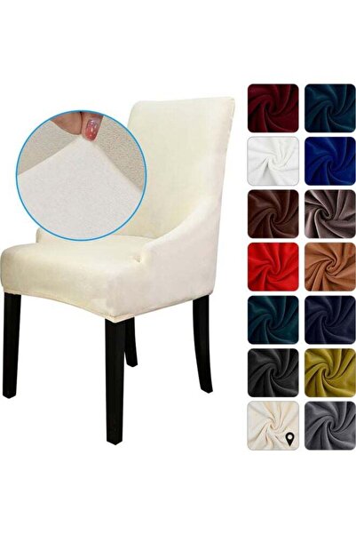 Generic Velvet Slipcover Removable Washable Soft Dining Chair Protector Cover Beige 25 x 2 x 19cm