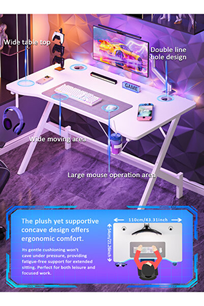 Bojasmiial Ergonomic Gaming Desk with Headphone Hook & Cup Holder, Easy Assembly for Gamers & Students