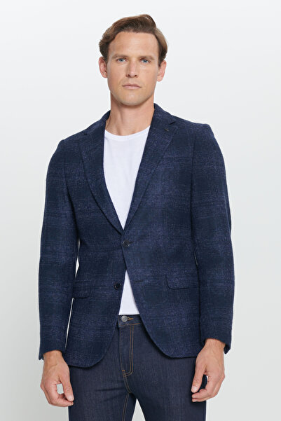 ALTINYILDIZ CLASSICS Navy Blue Slim Fit Slim Fit Mono Collar Wool Blazer Jacket