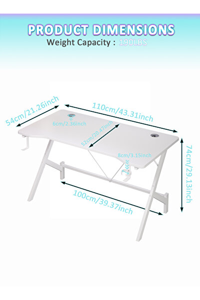 Bojasmiial Ergonomic Gaming Desk with Headphone Hook & Cup Holder, Easy Assembly for Gamers & Students