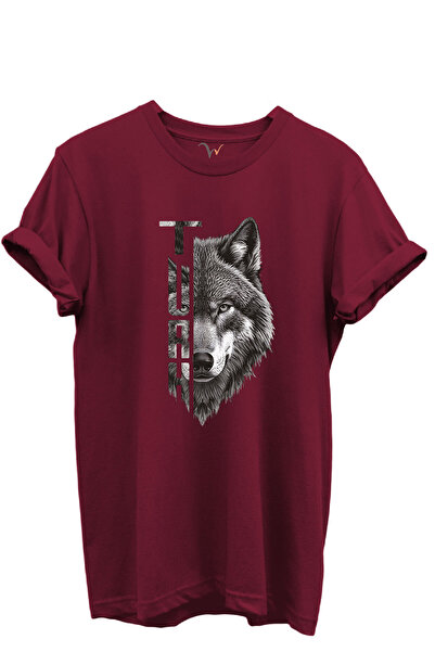 WİDİ Half Wolf Half Turkish Text Design Printed 100% Cotton T-Shirt