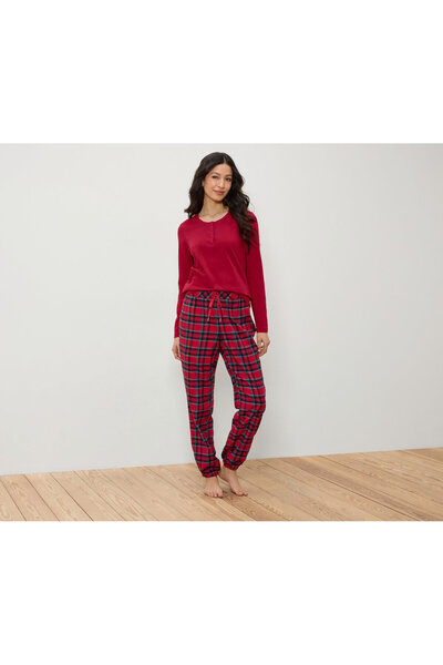 Tchibo Women's Pajamas, Flannel, Red