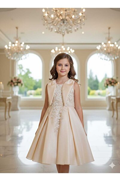 Generic Beige girls' dress, "Pearl of the Hall" dress for girls' parties