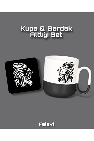 FALAVİ طقم كوب وقاعدة كوب بتصميم الأسد