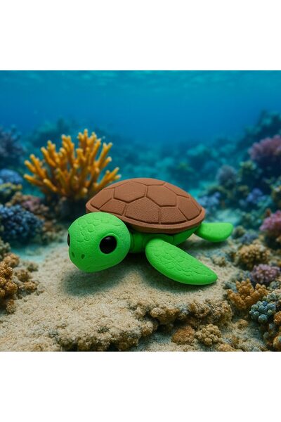 PrintForge Figurina Shellsurfer sea turtle, 3D articulata, PrintForge, 6x6x2 cm, PLA, fara BPA, verde si maro