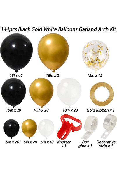 Generic 144-pcs Black Gold White Latex Decorative Balloon Arch Garland Set - Birthday Bachelorette Party