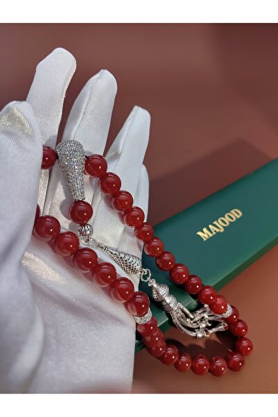 MAJOOD 33 Real Red Agate Round Stone Prayer Beads/Tasbih/10MM/For Men And Women