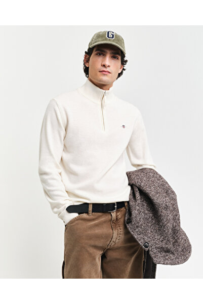 Gant Erkek Krem Regular Fit Yarım Fermuarlı Yün Kazak