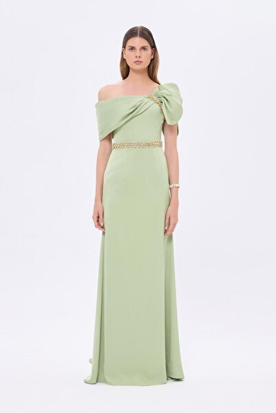 CENGIZ AKTURK Taş İşlemeli Kemer Detaylı Uzun Abiye Elbise - 9294C