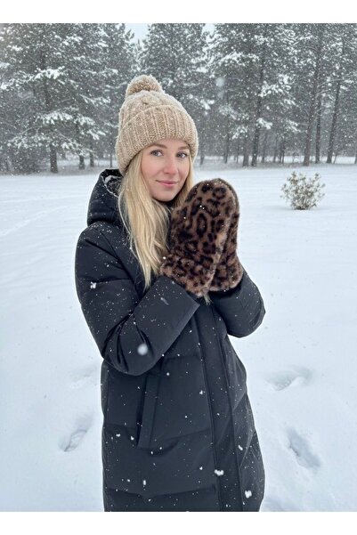 Axesoire E0010 Yumuşak Dokulu Leopar Vizon Eldiven