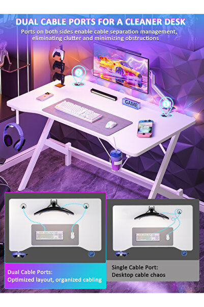 Bojasmiial Ergonomic Gaming Desk with Headphone Hook & Cup Holder, Easy Assembly for Gamers & Students