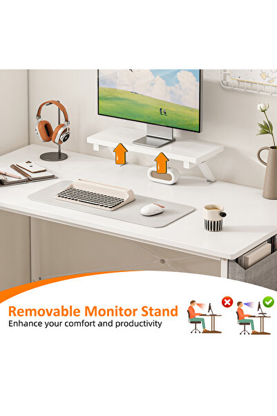 Bojasmiial Ergonomic Computer Desk Table with Storage Bag & Monitor Stand for Home Office, Study, Gaming