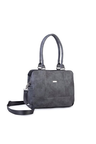 Nas Bag Women's Large Size Three-Compartment Shoulder Bag Gray Raven