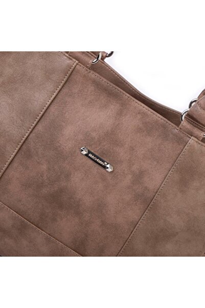 Nas Bag Women's Large Size Three Compartment Shoulder Bag Mink Raven