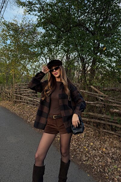 Laluvia Brown - Black Plaid Shirt - 251064