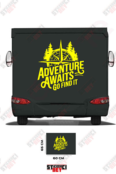 STİCKERCI BEY ملصق مركبة التخييم مع تصميم بوصلة وعبارة 'المغامرة تنتظر، اذهب ...