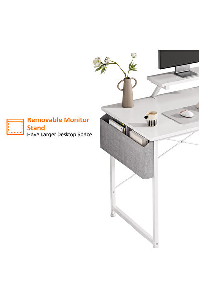 Bojasmiial Ergonomic Computer Desk Table with Storage Bag & Monitor Stand for Home Office, Study, Gaming